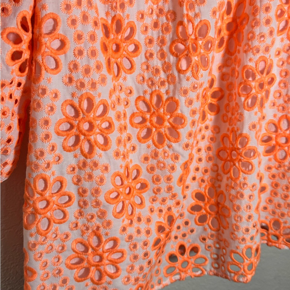 Lilly Pulitzer Kerrigan Elbow Sleeve Top Cantaloupe Funflower Eyelet - Picture 6 of 11